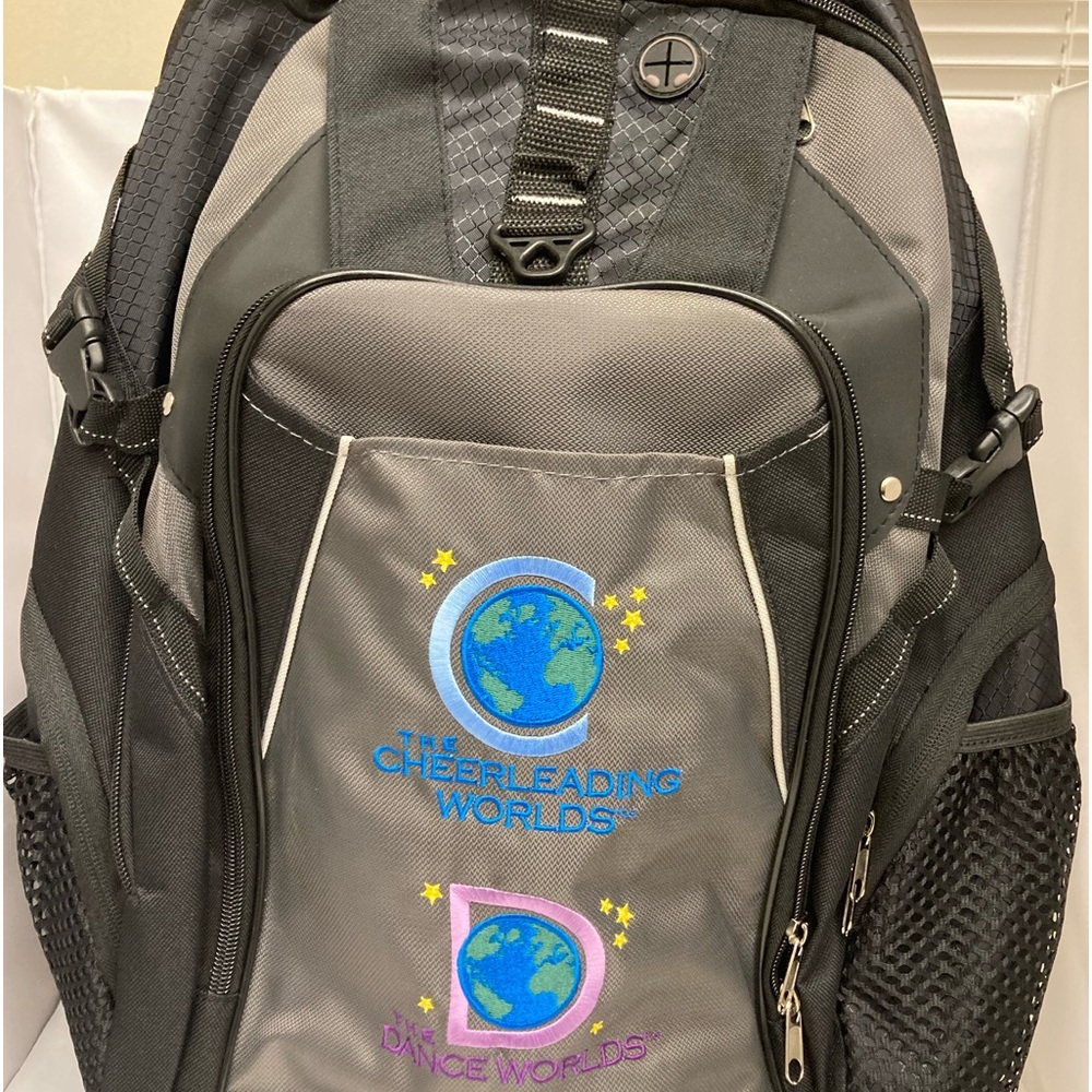The Cheerleading Cheer Dance Worlds Girls Black Backpack 21” X 14” NWOT